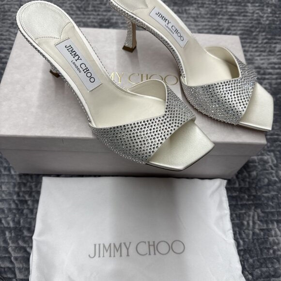 Jimmy Choo Skye 70 Ivory/clear Rhinestone And Satin High Heel - Picture 4 of 10